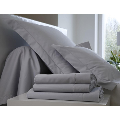 Taie d'oreiller en Satin Uni Métal Finition Bourdon - Blanc des vosges - Blanc des vosges linge de lit