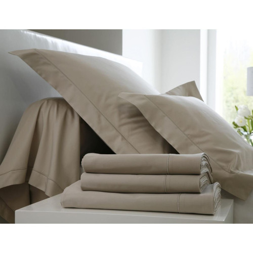 Taie d'oreiller en Percale Uni Chanvre Finition Bourdon Blanc des vosges  - Blanc des vosges linge de lit