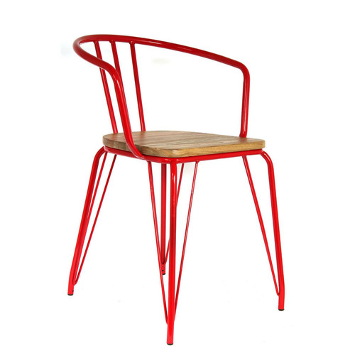 Lot de 2 fauteuils Rouge en Métal et Bois - Fauteuil rouge design