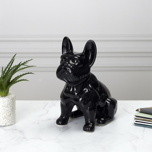 Bulldog Céramique Noir 20cm - Nouveautes deco design