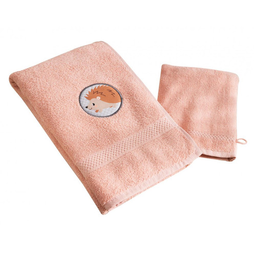 Serviette de bain enfant rose PETITES BETES en coton - Serviette draps de bain