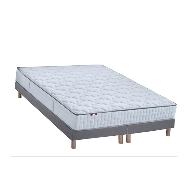 Ensemble Matelas Ressorts 7 zones COSMA + Sommier - Made in France - Sommier Gris chiné