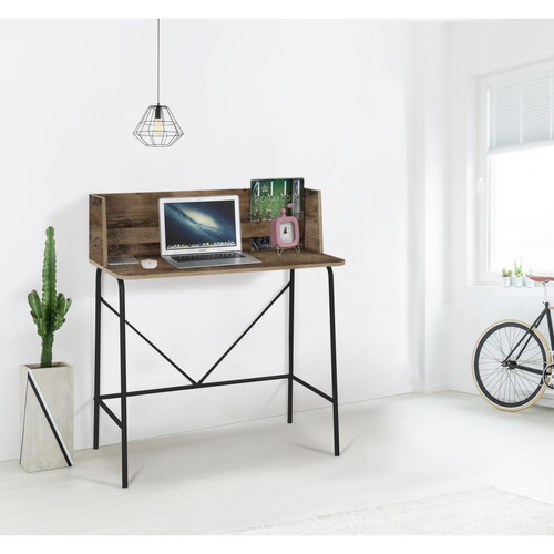 Bureau en métal noir et en bois marron - 3S. x Home - Mobilier de bureau