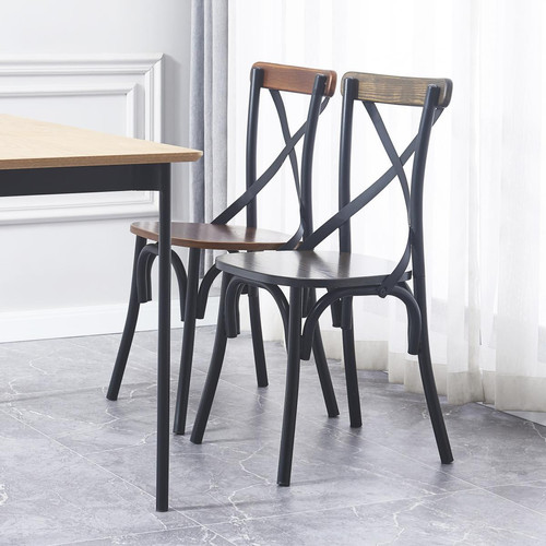 Lot de 2 chaises industrielles métal et bois Gris HOWARD - 3S. x Home - Edition Authentique Salle à manger