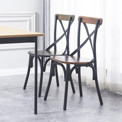 Lot de 2 chaises industrielles metal bois Marron HOWARD 3S. x Home  - Chaise metal design