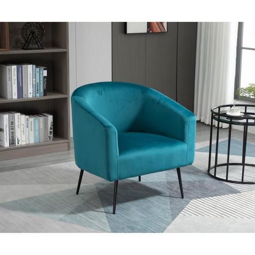 Fauteuil de salon design en Velours Bleu KIRUNA - Fauteuil bleu design