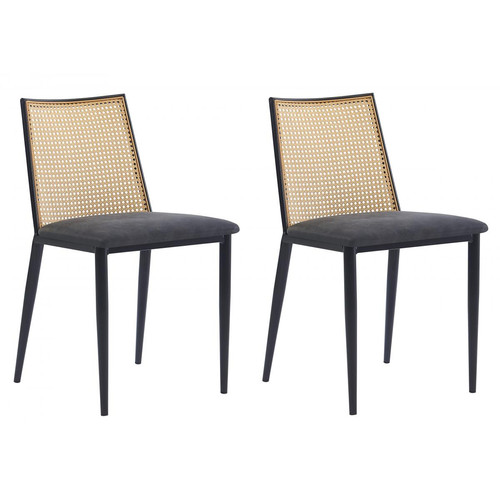 Lot de 2 chaises en metal dossier et Cannage Rotin Noir OSAKA 3S. x Home  - Chaise design