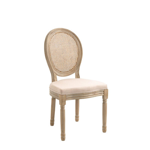 Lot de 2 chaises médaillon en bois massif et en tissu Beige RICHELIEU - Edition Authentique Salle à manger