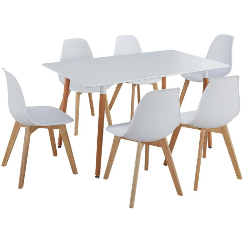 Ensemble Chaise + Table Blanc en bois MARIO 3S. x Home  - Table a manger bois design