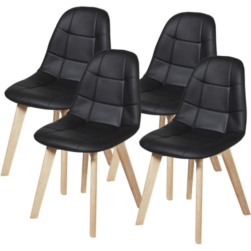 Lot de 4 Chaises Noir en Cuir SABA 3S. x Home  - Chaises Scandinave