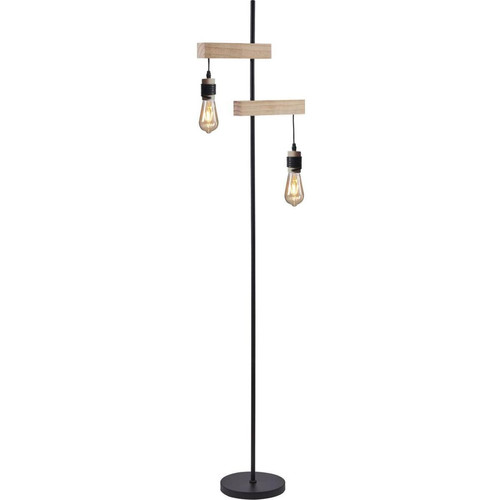 Lampadaire avec 2 AMPOULES Déco en Bois LUCIEN  3S. x Home  - Lampe noire design