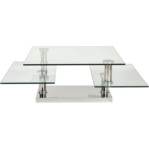 Table basse BURBANE Gris avec 3 plateaux en verre pivotant - 3S. x Home - Edition contemporain
