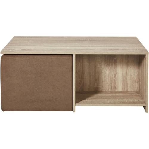 Ensemble Pouf + Table Basse Marron avec 2 rangements 3S. x Home  - Deco meuble design scandinave