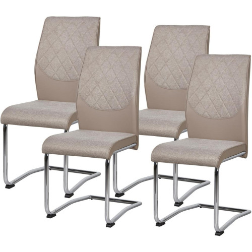 Lot de 4 Chaise Bergam Assise Bi Matiere Tissu Et Pu Pieds Luge Métal Chrome Taupe 3S. x Home  - Chaise metal design