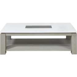 Table basse en bois gris et plateau en verre