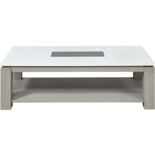 Table basse en bois gris et plateau en verre blanc et insert céramique gris PLYMOUTH  3S. x Home  - Table basse blanche design