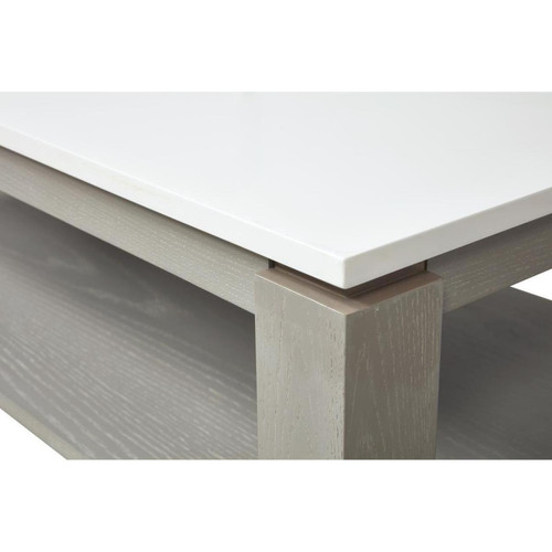 Table basse en bois gris et plateau en verre blanc et insert céramique gris PLYMOUTH