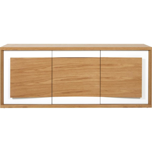 Bahut 3 portes en bois placage chene et facade en volume avec contour en laque LIAGO Blanc et Marron - 3S. x Home - Edition authentique