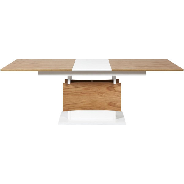 Table de repas avec rallonge ouverture papillon et pied central en bois placage chene et contour en laque blanche LIAGO Blanc et Marron