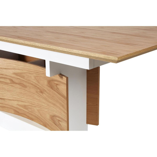 Table de repas avec rallonge ouverture papillon et pied central en bois placage chene et contour en laque blanche LIAGO Blanc et Marron