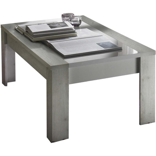 Table basse laquée avec contour chene gris SATURNE Gris et Blanc  - 3S. x Home - Table basse bois design