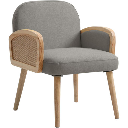 Fauteuil Scandinave en tissu pieds bois SURABAYA Gris   3S. x Home  - Pouf et fauteuil design