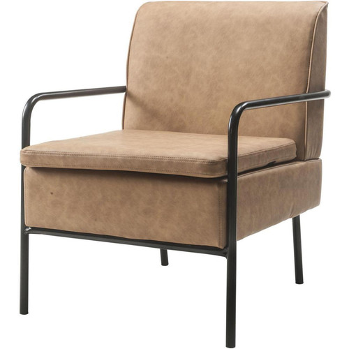 Fauteuil armature en metal et assise en cuir PU VENETO Marron 3S. x Home  - Pouf et fauteuil design