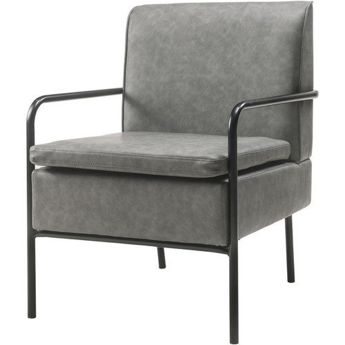 Fauteuil armature en metal et assise en cuir PU VENETO Gris 3S. x Home  - Pouf et fauteuil design