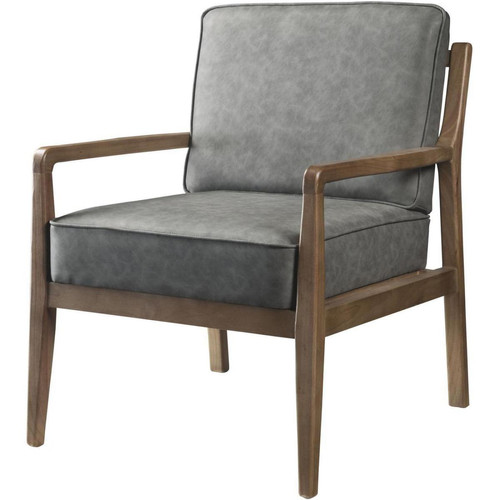 Fauteuil armature en bois et assise en cuir PU SCARLETT Gris  3S. x Home  - Pouf et fauteuil design