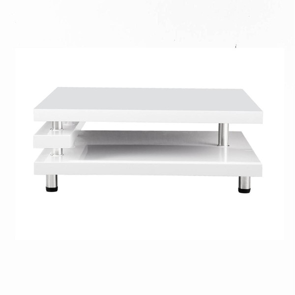 Table basse carré en bois laqué avec double plateau sous jacent RENATO Blanc