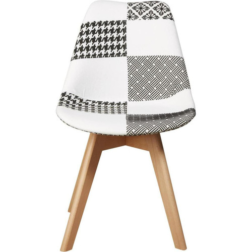 Chaise coque revetement motifs patchwork et pieds en bois naturel LEOBEN Multicouleur 3S. x Home  - Chaise tissu design
