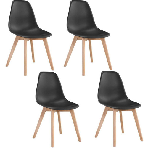 Lot de 4 chaises coque et pieds en bois naturel SACHA Noir  3S. x Home  - Chaises Noir