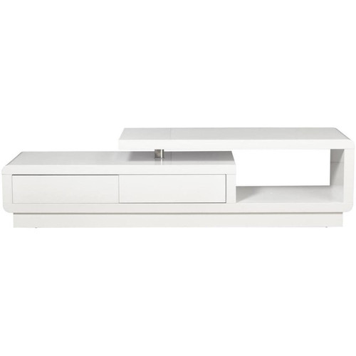 Meuble TV design en bois laqué 2 tiroirs et niche inferieure MERCURY Blanc 3S. x Home  - Meuble tv design blanc