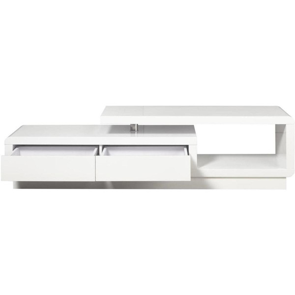 Meuble TV design en bois laqué 2 tiroirs et niche inferieure MERCURY Blanc