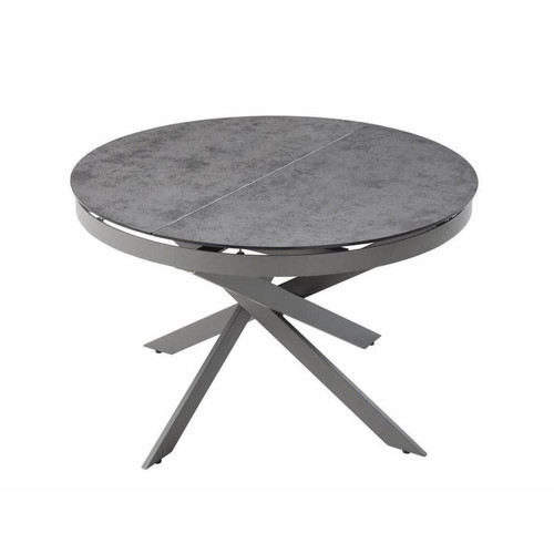 Table de repas ronde extensible plateau en verre gris et pied central en metal NELSON Gris  3S. x Home  - Nouveautes salle a manger