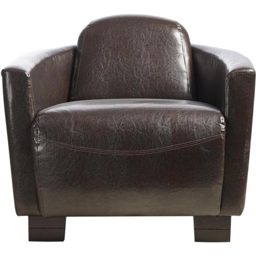 Fauteuil club avec assise en cuir PU et pieds bois AVIATEUR Marron  3S. x Home  - Fauteuil marron design