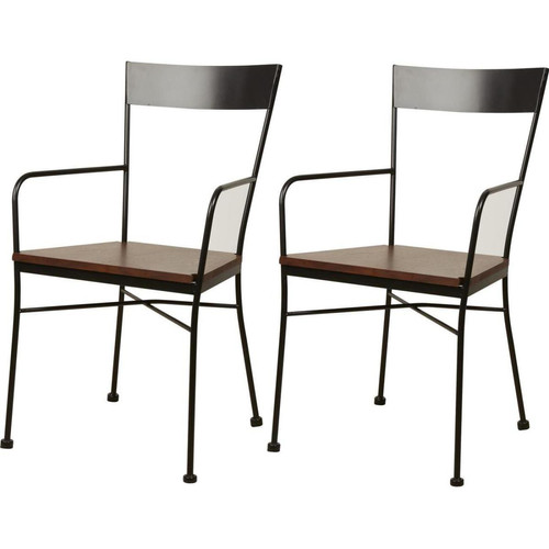 Lot de 2 chaises en métal style industriel assise en bois VOLTAGE Noir  - 3S. x Home - Salle a manger