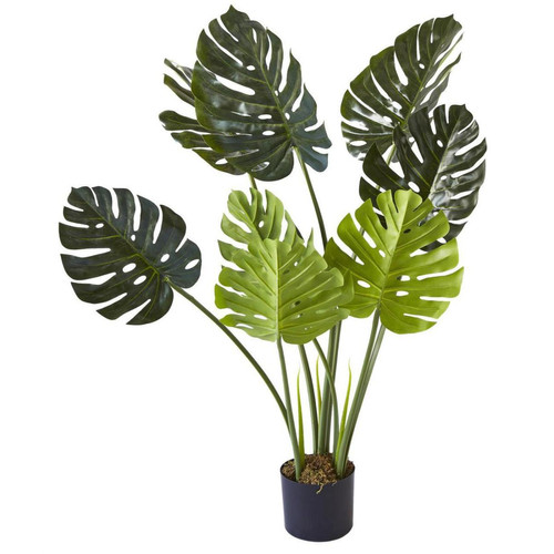 Plante artificielle a 8 feuilles avec pot noir Olla Vert 3S. x Home  - Deco plantes fleurs artificielles