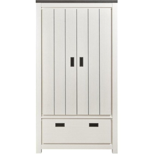 Armoire 2 portes en bois et tiroir sous-jacent BERNADO Blanc et noir - 3S. x Home - Rangement meuble