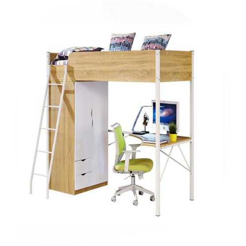 Lit enfant multifonctions avec bureau armoire de rangement et echelle EMILIE Beige et Blanc  - 3S. x Home - Chambre lit