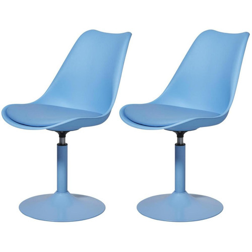 Lot de 2 chaises tendance pied central en metal et assise en coque rembourrée STEEVY Bleu  3S. x Home  - Chaise metal design