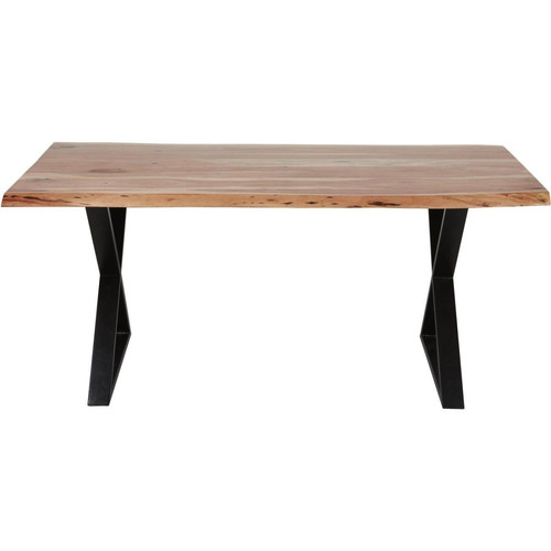 Table de repas en acacia massif et pieds en croix en métal Goa M cross Marron  - 3S. x Home - Table design