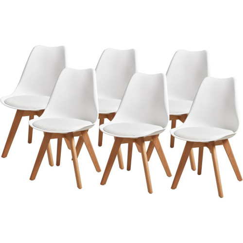 Lot de 6 chaises avec Pieds en Hêtre Naturel et Assiseen Coque PP avec coussin BJORN Blanc  - 3S. x Home - Chaise design