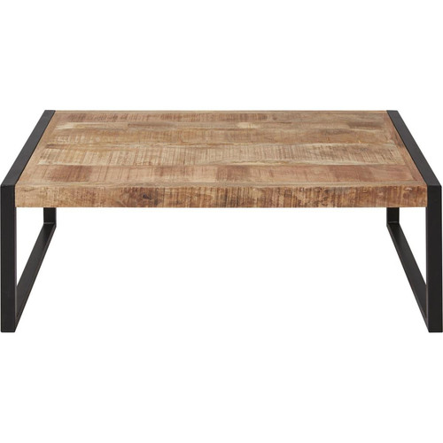 Table basse en bois mango plateau 6cm d'épaisseur et structure en metal noir  MADRAS Marron
