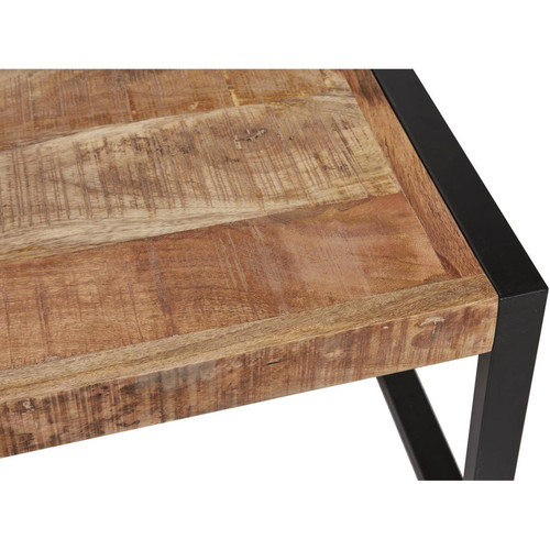 Table basse en bois mango plateau 6cm d'épaisseur et structure en metal noir  MADRAS Marron
