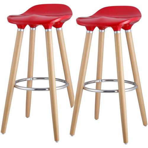 Lot de 2 tabourets de bar assise plastique dur rembourée et pied metal peinture bois OSLO Rouge 3S. x Home  - Chaise design et tabouret design