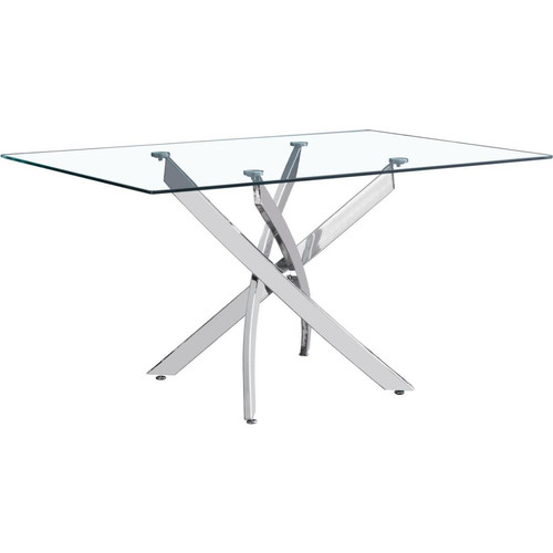 Table de repas rectangle 180cm pieds en métal chrome et plateau en verre ROMANE Argent 3S. x Home  - Nouveautes salle a manger