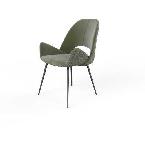 Lot de 2 chaises velours dos tissu et pieds métal ELIANA Vert Kaki  3S. x Home  - Chaise design et tabouret design