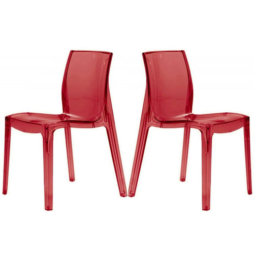 Lot de 2 Chaises Rouges Transparentes LADY - Chaise rouge design