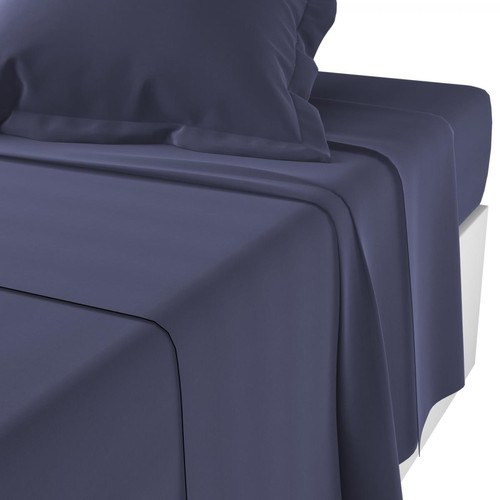 Drap plat coton TERTIO® - Bleu Indigo - Linge de lit